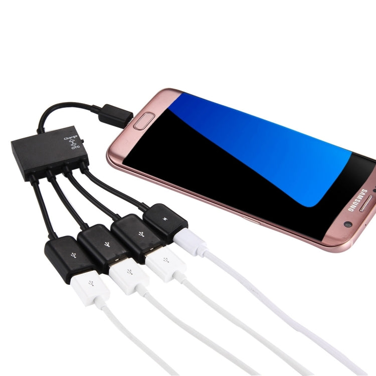 Cable HUB de Carga Micro USB OTG de 18 cm y 4 Puertos Para Samsung / Huawei / Xiaomi / Meizu / LG / HTC y otros Teléfonos Inteligentes (Negro)