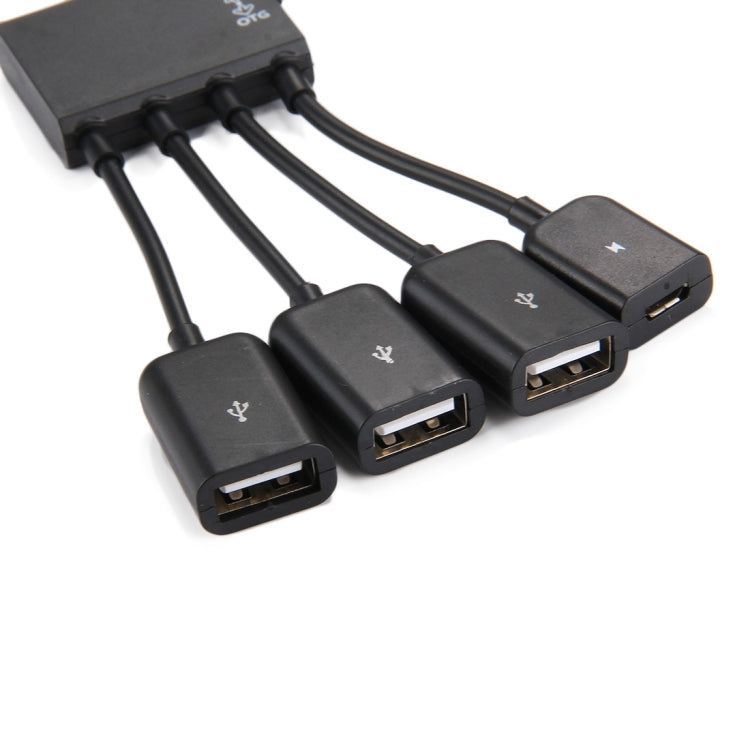 Câble HUB de charge Micro USB OTG 18 cm à 4 ports pour Samsung / Huawei / Xiaomi / Meizu / LG / HTC et autres Smartphones (Noir)