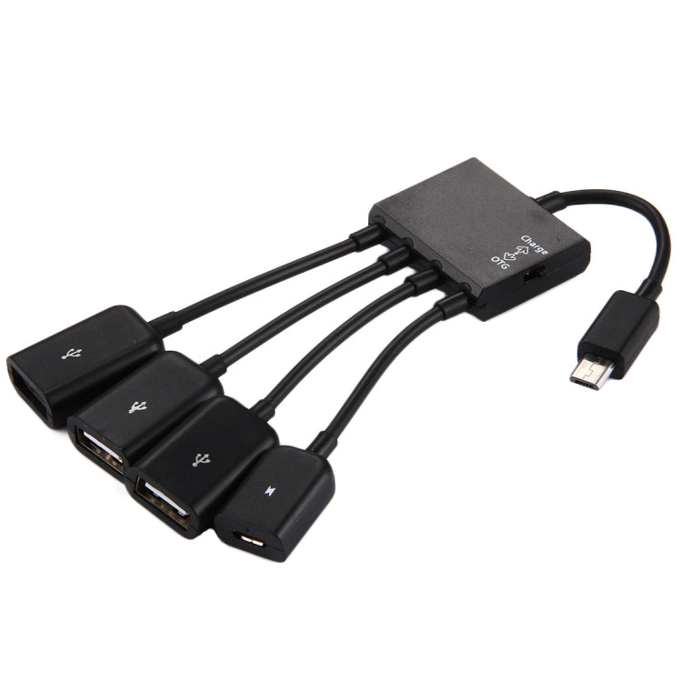 Cable HUB de Carga Micro USB OTG de 18 cm y 4 Puertos Para Samsung / Huawei / Xiaomi / Meizu / LG / HTC y otros Teléfonos Inteligentes (Negro)