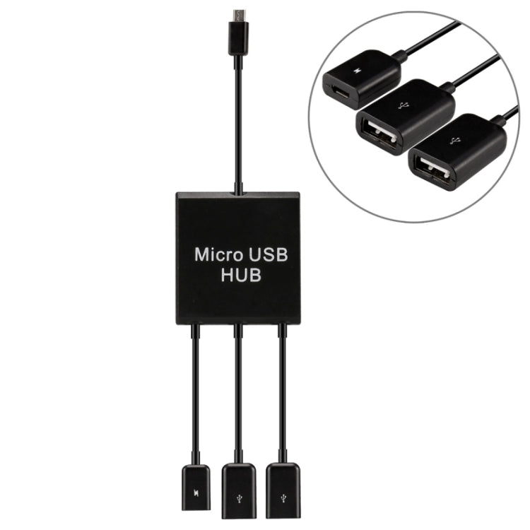 Cable Micro USB a 2 Puertos USB OTG HUB con fuente de alimentación Micro USB Longitud: 20 cm Para Galaxy S6 y S6 edge / S5 / S4 Note 4 tabletas (Negro)