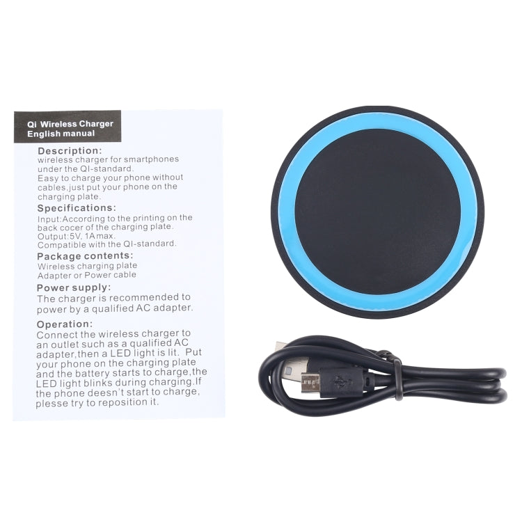 Universal QI Standard Round Wireless Charging Pad (Black + Blue)