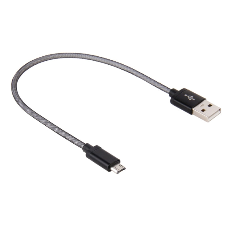 25cm Net Style Metal Head Micro USB vers USB 2.0 Câble de données / Chargeur pour Samsung / Huawei / Xiaomi / Meizu / LG / HTC et autres Smartphones (Noir)
