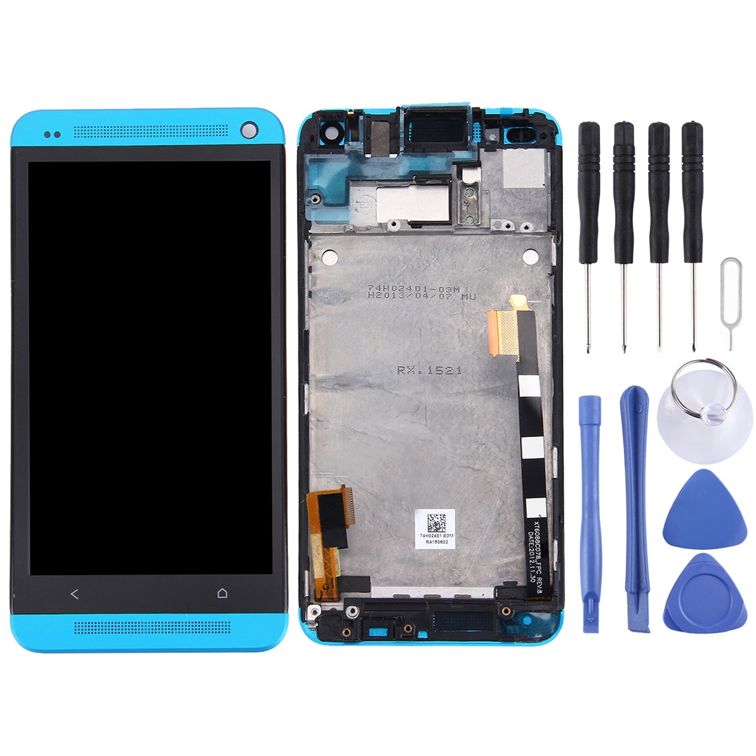 Ecran complet LCD + Tactile + Châssis HTC One M7 801e Bleu