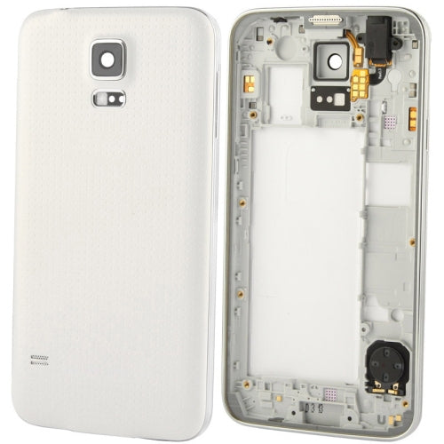Original LCD Middle Board (Dual Card Version) with Button Cable and Back Cover for Samsung Galaxy S5 / G900 (White)