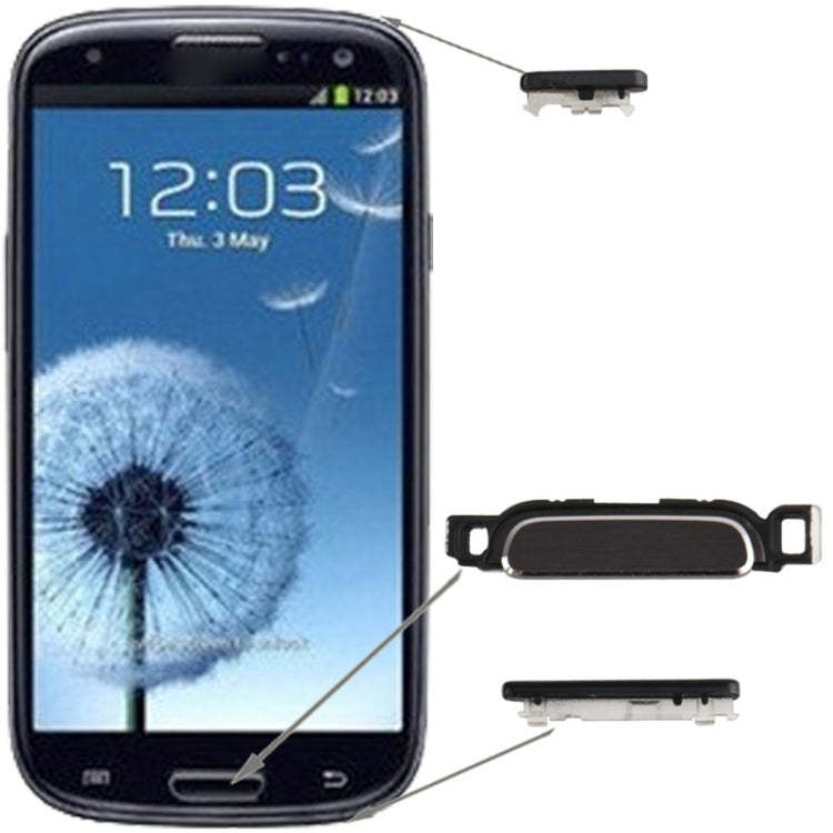 Touche d'accueil + touche d'alimentation + touche de volume pour Samsung Galaxy S3 / i9300 (noir)