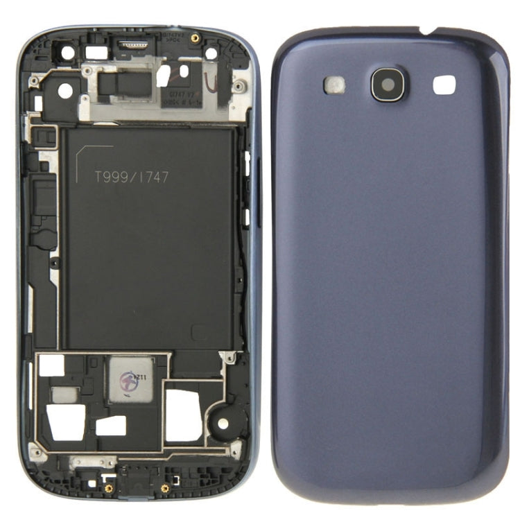 Full Housing LCD Frame Bezel Plate + Back Cover for Samsung Galaxy S3 / i747 (Blue)