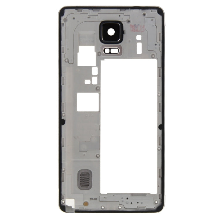 Marco Medio bisel placa posterior Carcasa panel de Lente de Cámara con Timbre de Altavoz y orificio para Auriculares para Samsung Galaxy Note 4 / N910V (Negro)