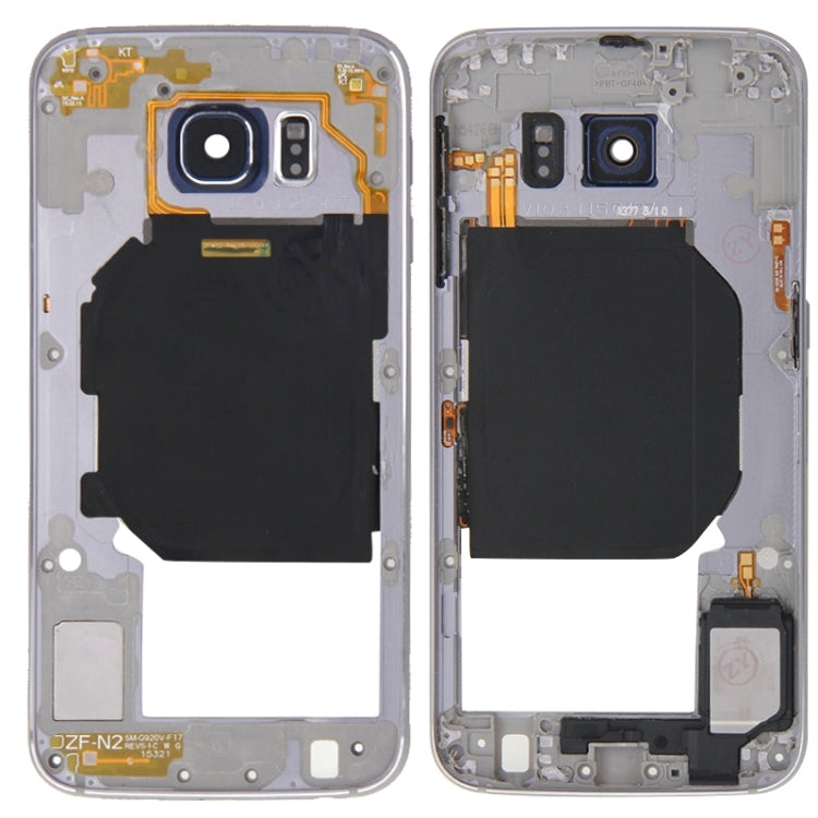Panneau d'objectif de caméra de boîtier de plaque arrière avec touches latérales et sonnerie de haut-parleur pour Samsung Galaxy S6 / G920F (Gris)