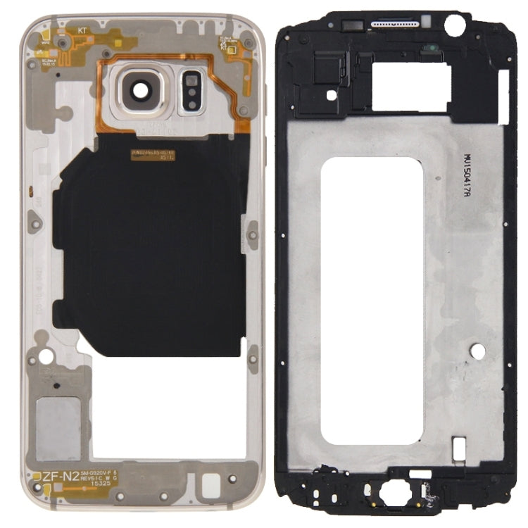 Couvercle complet du boîtier (plaque de cadre LCD du boîtier avant + panneau d'objectif de caméra du boîtier arrière) pour Samsung Galaxy S6 / G920F (or)