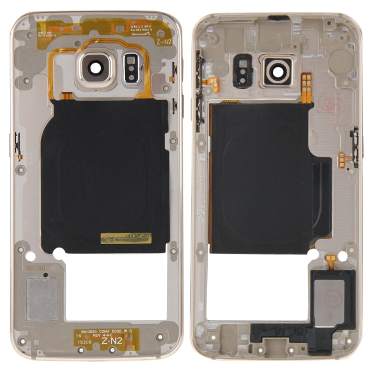 Carcasa de placa Trasera Panel de Lente de Cámara con teclas laterales y Timbre de Altavoz para Samsung Galaxy S6 Edge / G925 (Dorado)