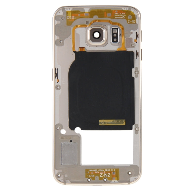 Carcasa de placa Trasera Panel de Lente de Cámara con teclas laterales y Timbre de Altavoz para Samsung Galaxy S6 Edge / G925 (Dorado)