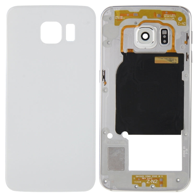 Couvercle de boîtier complet (boîtier de plaque arrière + panneau d'objectif de caméra + boîtier arrière de batterie) pour Samsung Galaxy S6 Edge / G925 (blanc)