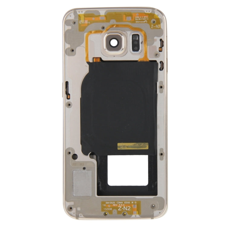Couvercle complet du boîtier (plaque de cadre LCD du boîtier avant + panneau d'objectif de caméra du boîtier arrière) pour Samsung Galaxy S6 Edge / G925 (or)