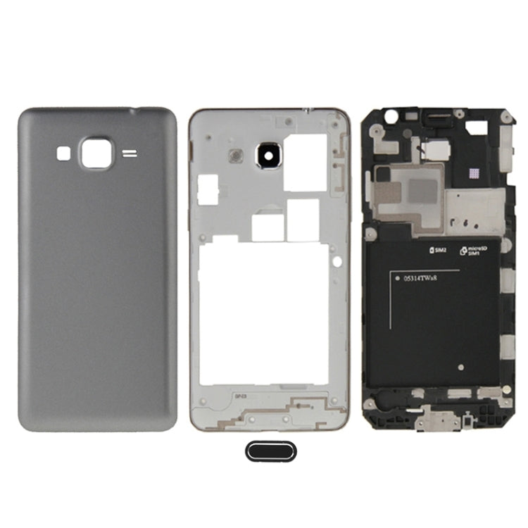 Full Housing Cover (Front Housing LCD Frame Plate + Middle Frame + Back Battery Cover) + Home Button for Samsung Galaxy Grand Prime / G530 (Dual SIM Card Version) (Grey)
