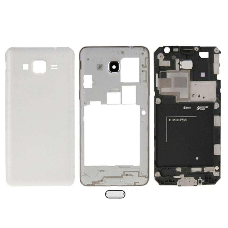 Full Housing Cover (Front Housing LCD Frame Plate + Middle Frame + Back Battery Cover) + Home Button for Samsung Galaxy Grand Prime / G530 (Dual SIM Card Version) (White)