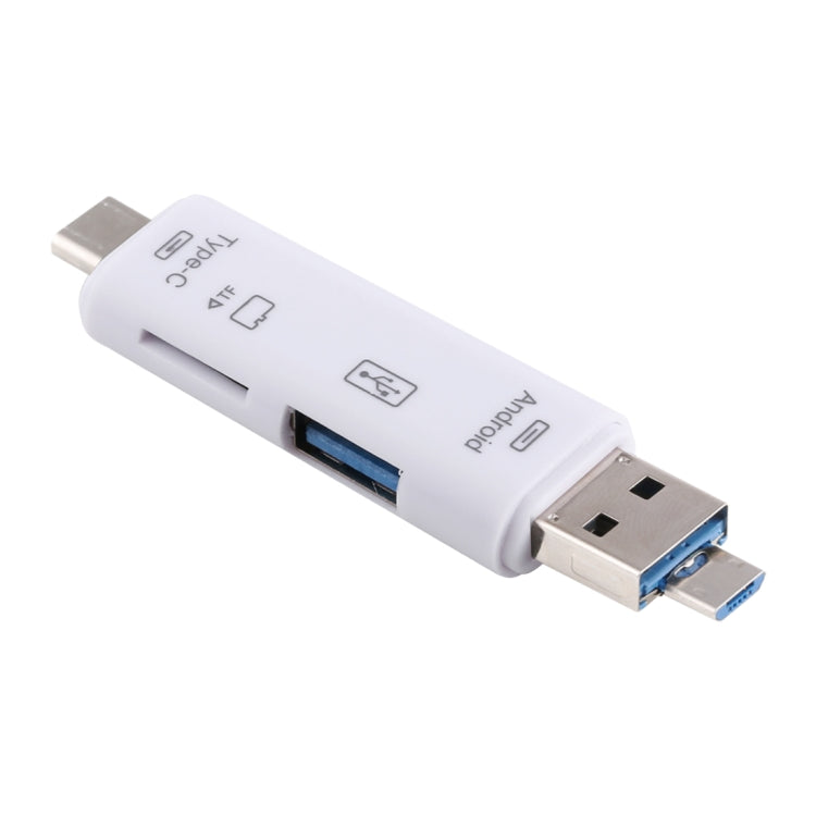 D-188 3 en 1 TF y USB a Micro USB y lector de Tarjetas Tipo C Conector Adaptador OTG (Blanco)