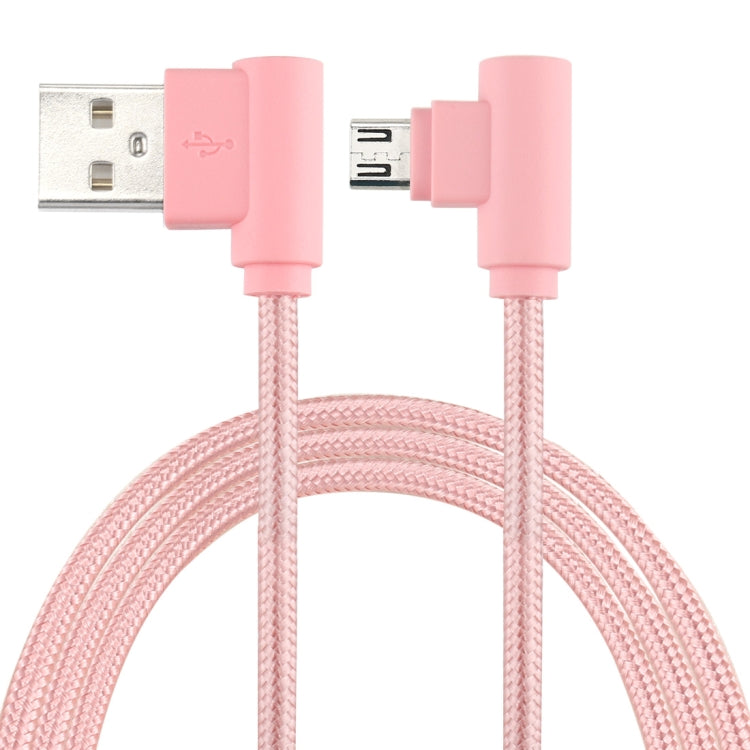 Câble de charge coudé de style tissage en nylon USB vers micro USB de 25 cm pour Samsung / Huawei / Xiaomi / Meizu / LG / HTC et autres smartphones (Rose)