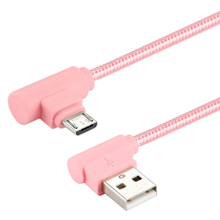 25cm USB to Micro USB Nylon Weave Style Elbow Charging Cable For Samsung / Huawei / Xiaomi / Meizu / LG / HTC and other Smartphones (Pink)