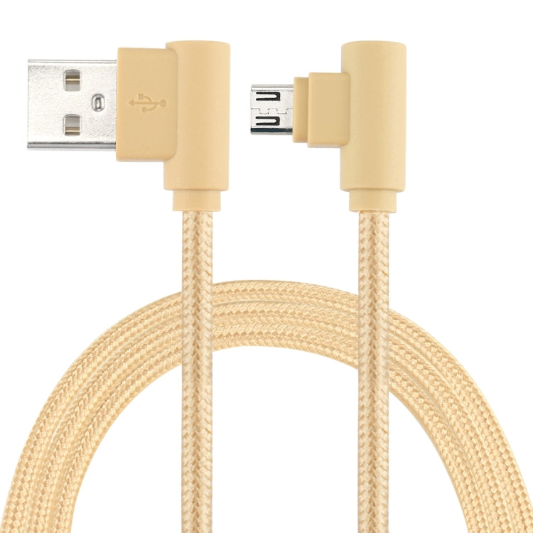 Câble de charge coudé de style tissage en nylon USB vers micro USB de 25 cm pour Samsung / Huawei / Xiaomi / Meizu / LG / HTC et autres smartphones (Or)