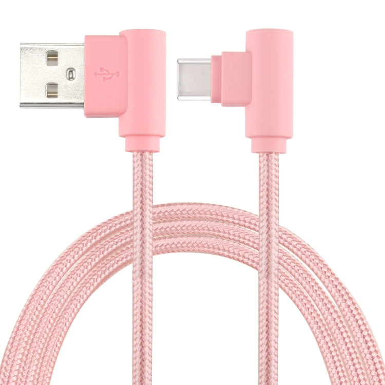Câble de charge double coude USB vers USB-C / Type-C en tissu nylon de 25 cm pour Galaxy S8 et S8+ / LG G6 / Huawei P10 et P10 Plus / Xiaomi Mi6 et Max 2 et autres smartphones (Rose)