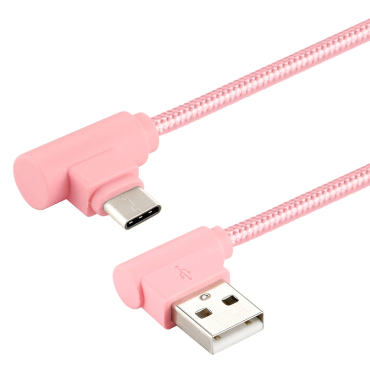 25 cm USB a USB-C / Tipo-C Cable de Carga de Doble codo de tejido de Nylon Para Galaxy S8 y S8 + / LG G6 / Huawei P10 y P10 Plus / Xiaomi Mi6 y Max 2 y otros Teléfonos Inteligentes (Rosa)