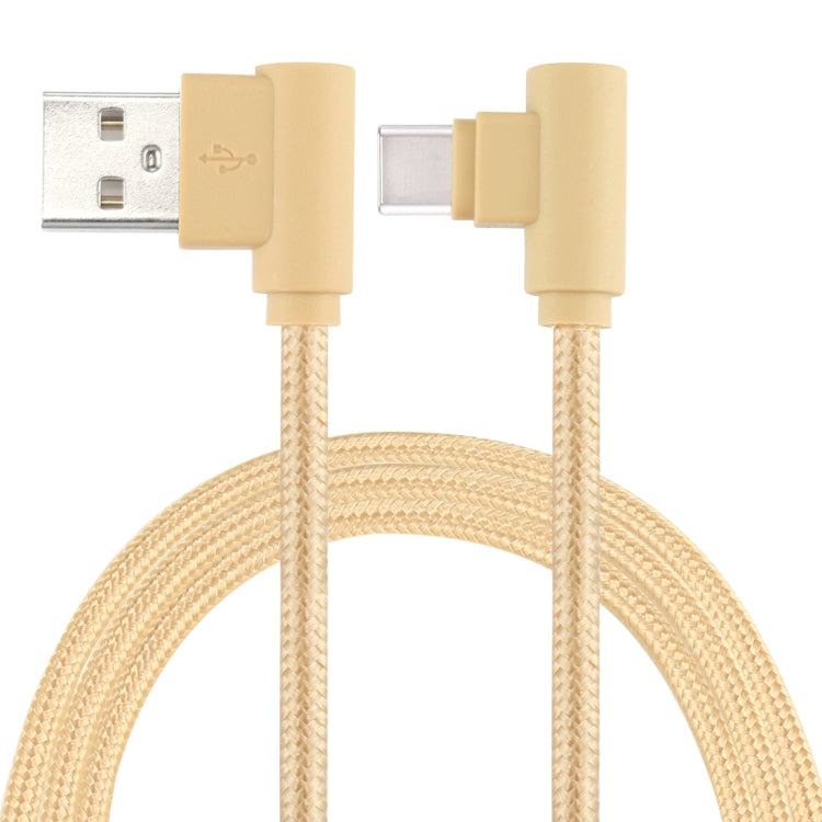 Câble de charge double coude USB vers USB-C / Type-C en tissu nylon de 25 cm pour Galaxy S8 et S8+ / LG G6 / Huawei P10 et P10 Plus / Xiaomi Mi6 et Max 2 et autres smartphones (Or)