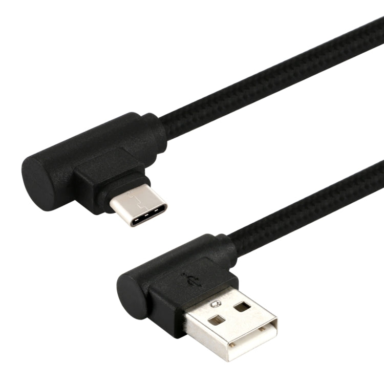 1M USB a USB-C / Type-C Nylon Weave Style Cable de Carga de codo Para Galaxy S8 y S8 + / LG G6 / Huawei P10 y P10 Plus / Xiaomi Mi6 y Max 2 y otros Teléfonos Inteligentes (Negro)