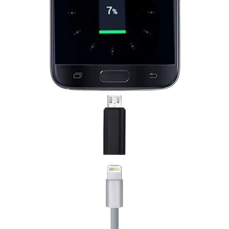 Adaptador de carcasa metálica de 8 Pines Hembra a Micro USB Macho Para Samsung / Huawei / Xiaomi / Meizu / LG / HTC y otros Teléfonos Inteligentes (Negro)