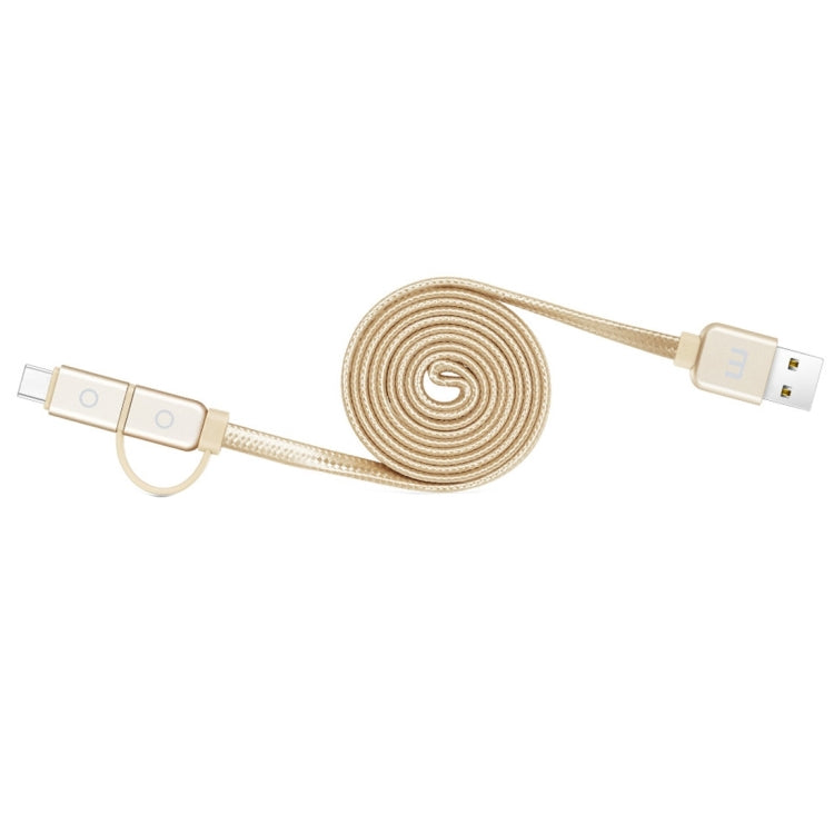Meizu 1m 2 in 1 Noodle Weave Style Metal Head 5V 2.0A USB-C / Type-C + Micro USB to USB 2.0 Data Sync Charging Cable for Galaxy S8 &amp; S8+ / LG G6 / Huawei P10 &amp; P10 Plus / Xiaomi Mi6 and Max 2 and other Smartphones (Gold)