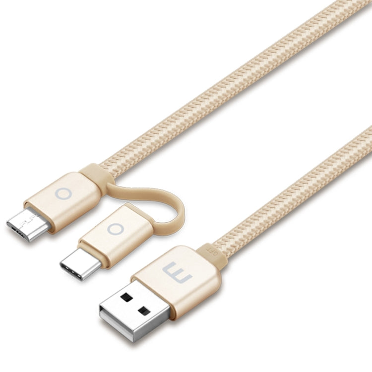 Meizu 1m 2 in 1 Noodle Weave Style Metal Head 5V 2.0A USB-C / Type-C + Micro USB to USB 2.0 Data Sync Charging Cable for Galaxy S8 &amp; S8+ / LG G6 / Huawei P10 &amp; P10 Plus / Xiaomi Mi6 and Max 2 and other Smartphones (Gold)