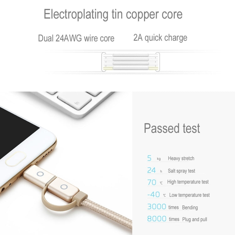 Meizu 1m 2 in 1 Noodle Weave Style Metal Head 5V 2.0A USB-C / Type-C + Micro USB to USB 2.0 Data Sync Charging Cable for Galaxy S8 &amp; S8+ / LG G6 / Huawei P10 &amp; P10 Plus / Xiaomi Mi6 and Max 2 and other Smart Phones (Silver)