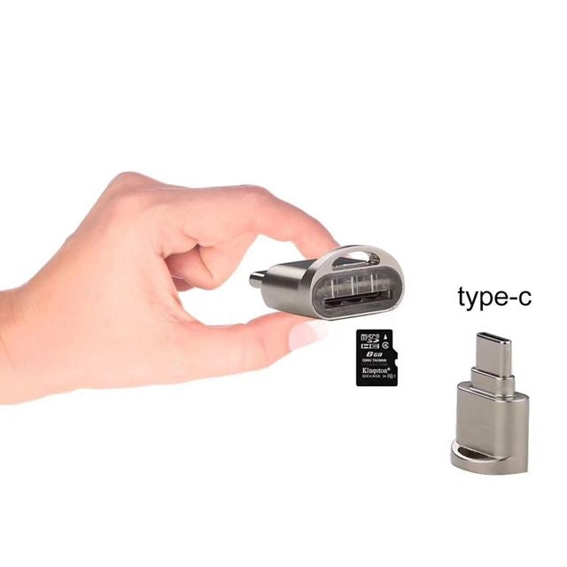 TF Card to USB-C / Type-C Male Aluminum Alloy OTG Adapter with Keychain (Grey)