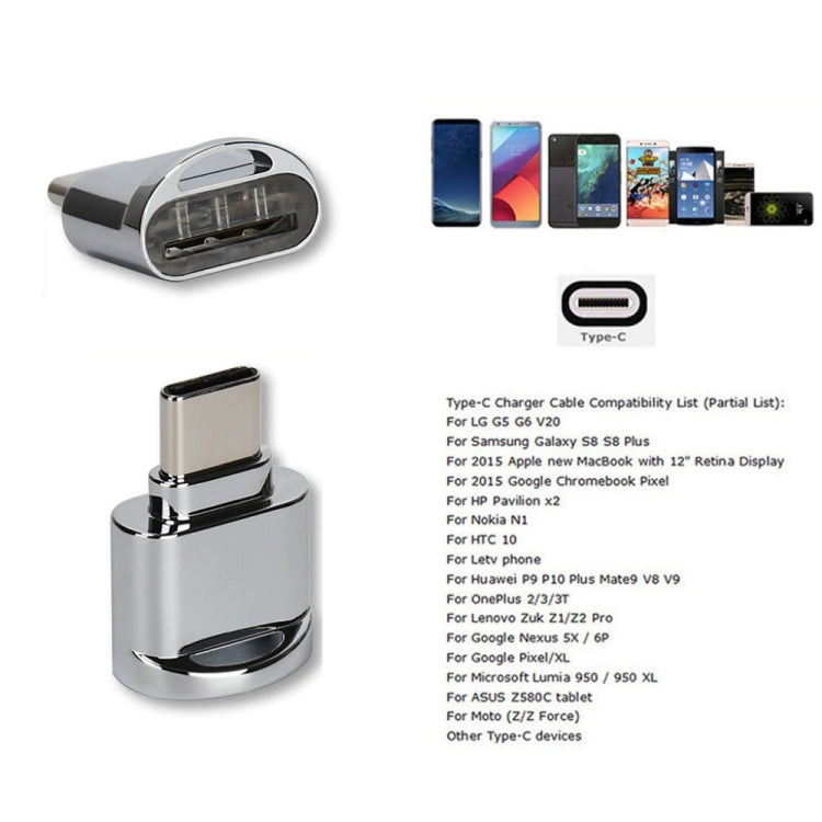 Carte TF vers adaptateur OTG en alliage d'aluminium mâle USB-C / Type-C avec porte-clés (gris)