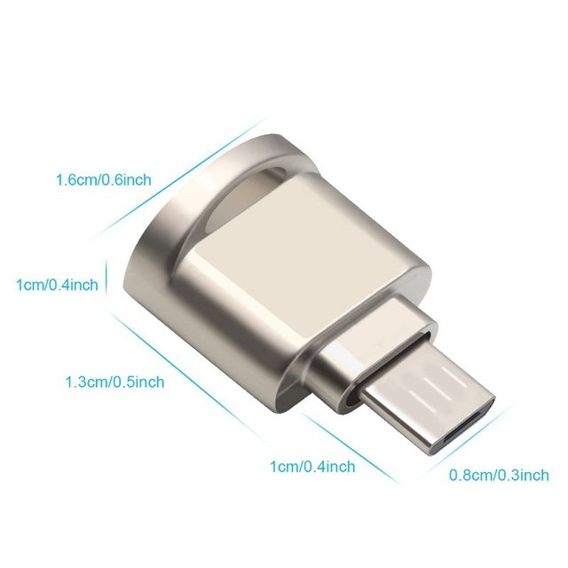Tarjeta TF a USB-C / Type-C Adaptador OTG de aleación de Aluminio Macho con llavero (Dorado)