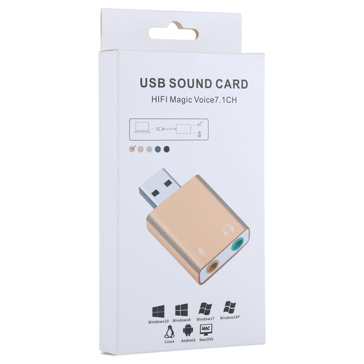 Aluminum Shell 3.5mm Jack External USB Sound Card HIFI Magic Voice 7.1 Channel Adapter Free Drive For Computer Desktop Speakers Headphones Microphone (Gold)
