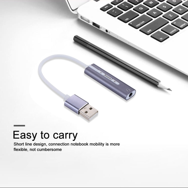 Coque en aluminium Jack 3,5 mm externe USB Carte son HIFI Magic Voice Adaptateur 7.1 canaux Lecteur gratuit pour ordinateur de bureau Haut-parleurs Casque (Gris)