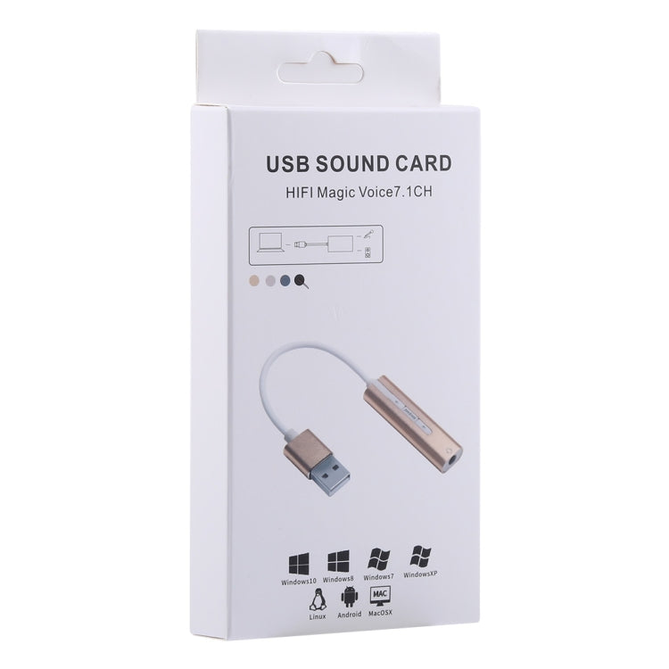 Aluminum Shell 3.5mm Jack External USB Sound Card HIFI Magic Voice 7.1 Channel Adapter Free Drive For Computer Desktop Speakers Headphones (Silver)