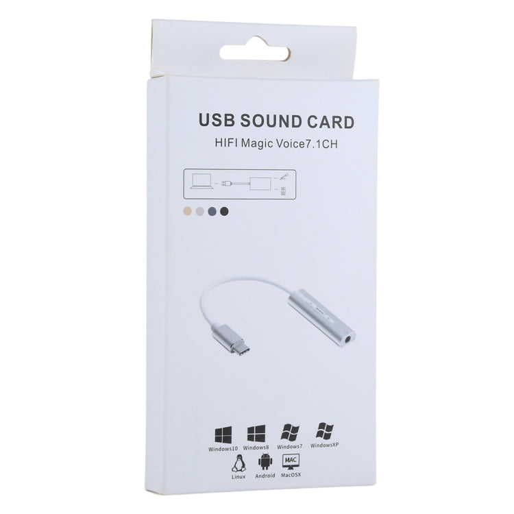 Aluminum Shell External USB-C/Type-C 3.5mm Jack HIFI Magic Voice Sound Card 7.1 Channel Converter Adapter Free Drive (Grey)