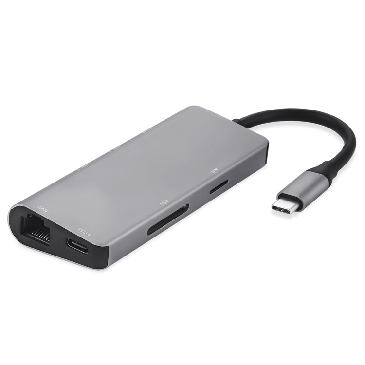 TY-02 Adaptateur HUB multi-ports USB-C / Type-C 7 en 1 avec sortie HDMI Lecteur de carte TF / SD 2 ports USB 3.0 Alimentation USB-C / Type-C RJ45 Gigabit Ethernet pour MacBook Pro (Argent)