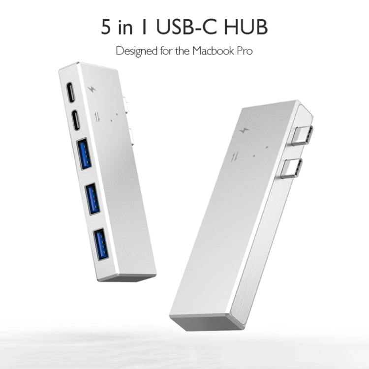 basix P2 5 en 1 2 USB-C / Type-C a 3 USB 3.0 + 2 USB-C / Type-C Interfaces Adaptador HUB (Plateado)