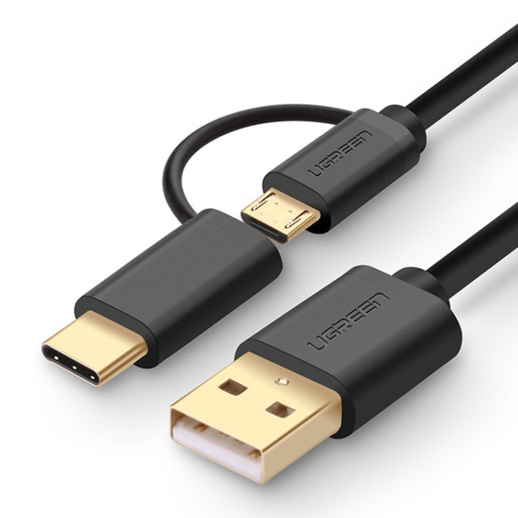 UVerde 1,5 m 2,4 A Sortie 2 en 1 USB-C / Type-C + Mrico USB vers USB Câble de charge de synchronisation de données PET (Noir)