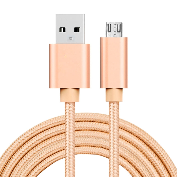 2m 3A Woven Style Metal Head Micro USB to USB Data Cable / Charger for Samsung / Huawei / Xiaomi / Meizu / LG / HTC and Other Smartphones (Gold)