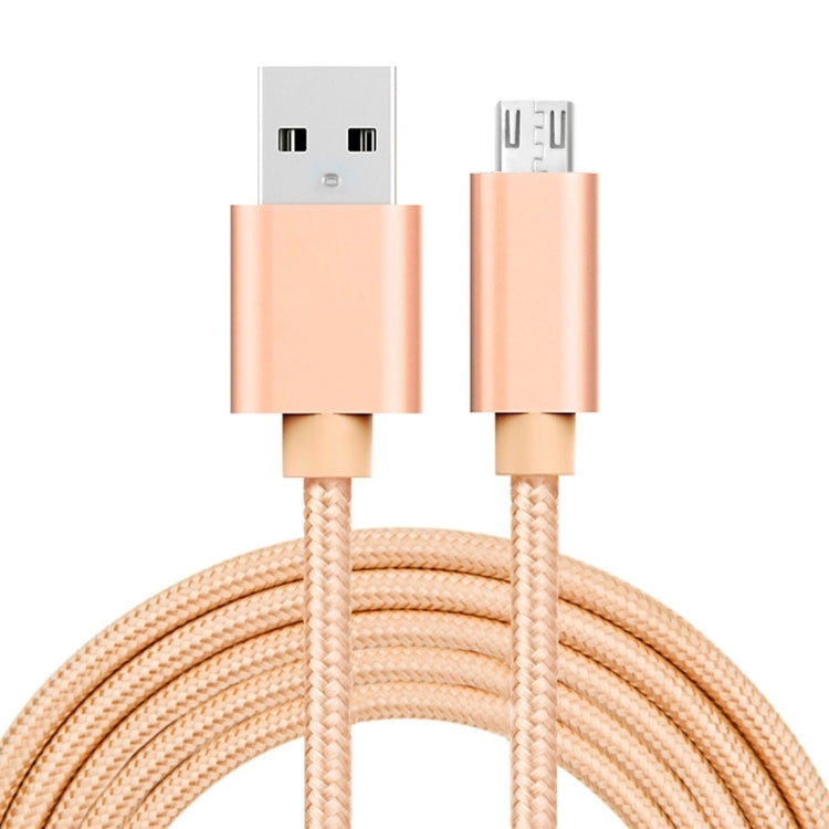 2m 3A Woven Style Metal Head Micro USB to USB Data Cable / Charger for Samsung / Huawei / Xiaomi / Meizu / LG / HTC and Other Smartphones (Gold)