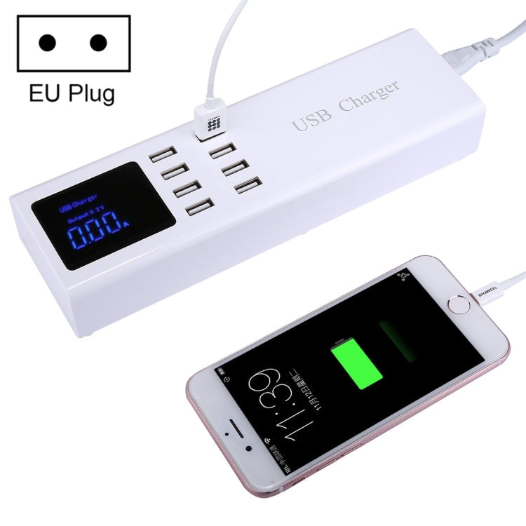 YC-CDA23 8 Ports USB 8A Travel Charger with LCD Display and Wireless Charger EU Plug