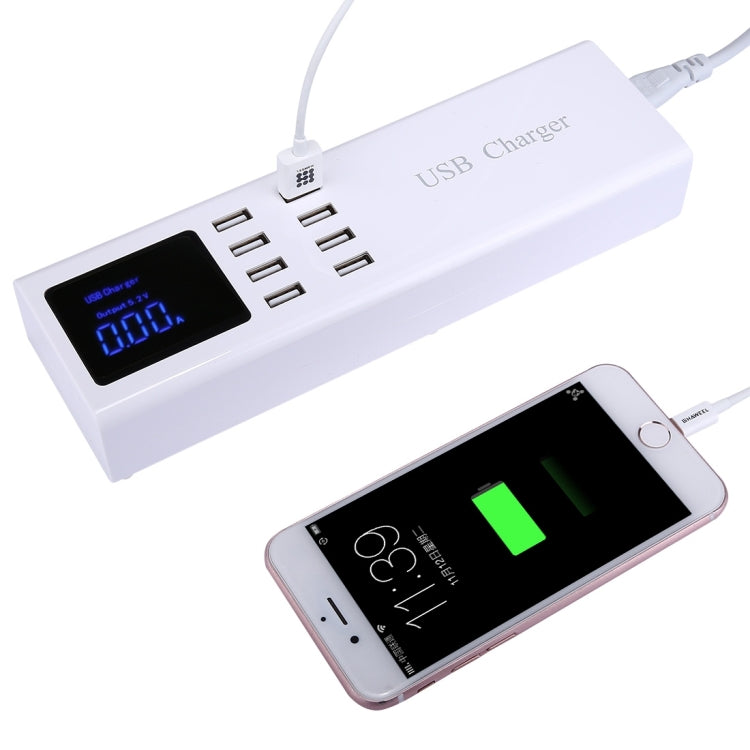 YC-CDA23 8 Ports USB 8A Travel Charger with LCD Display and Wireless Charger EU Plug