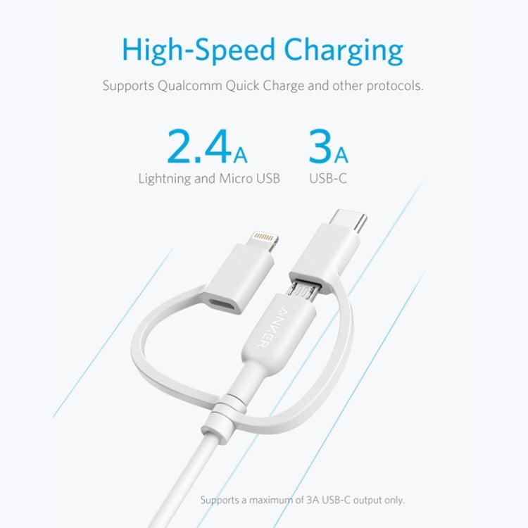 Anker 3-in-1 8 pin + Micro USB + USB-C / Type-C Interface MFI Certified Data Cable (White)