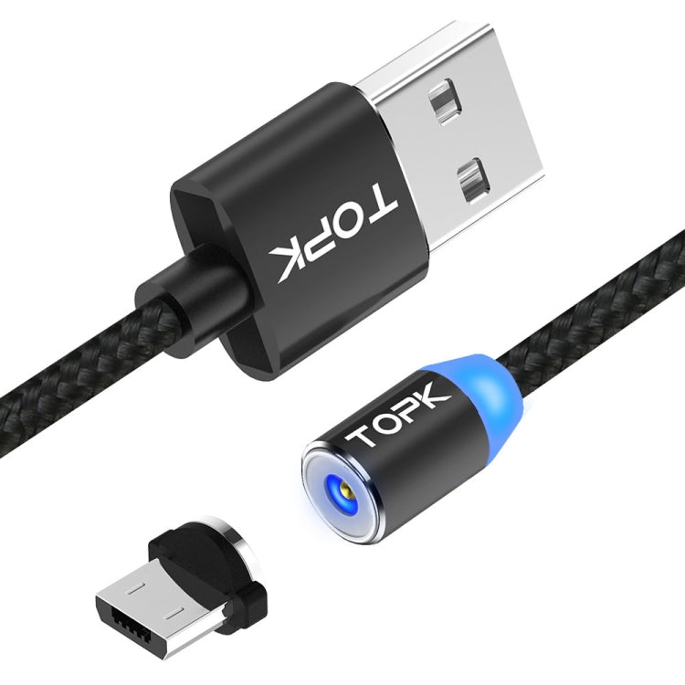 TOPK 1m 2.4A Max USB to Micro USB Nylon Braided Magnetic Charging Cable with LED Indicator (Black)