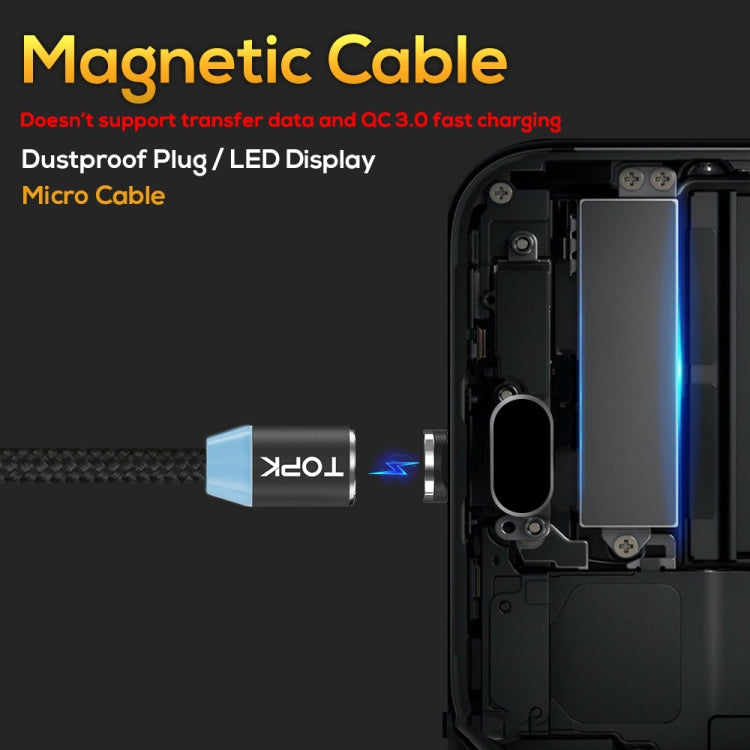 TOPK 1m 2.4A Max USB a Micro USB Cable de Carga Magnético trenzado de Nylon con indicador LED (Negro)