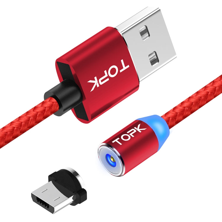 TOPK 1m 2.4A Max USB to Micro USB Nylon Braided Magnetic Charging Cable with LED Indicator (Red)
