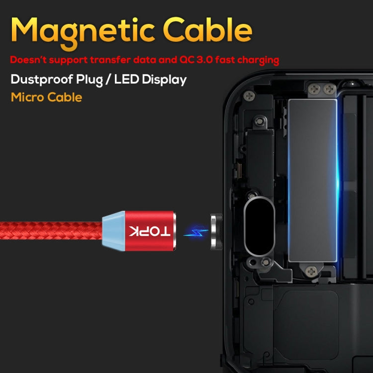TOPK 1m 2.4A Max USB a Micro USB Cable de Carga Magnético trenzado de Nylon con indicador LED (Rojo)
